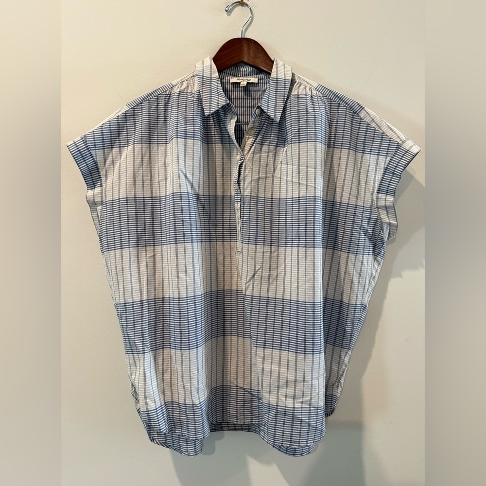 Madewell Men's Casual Blue and White Checkered Shirt Size L